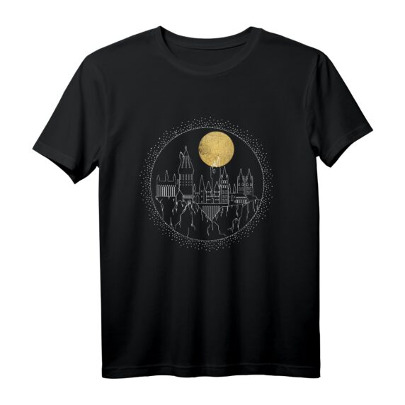 40. Geburtstag Harry Potter Hogwarts Full Moon Line Art T-Shirt  Offiziell lizenziertes Fan-Merchandise für Zauberer & Magie-Fans