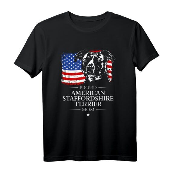 American Staffordshire Terrier Mom T-Shirt mit Amerika Fahne  Stolzes Hundeliebhaber-Design für Züchter, Spaziergänge & Hundeschule
