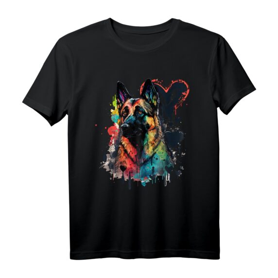 Deutscher Schäferhund mit Splatter-Deko - Hundeliebe T-Shirt für Hundefans, Rassevereine & als humorvolles Geschenk