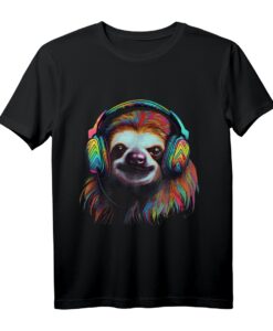 Faultier Kunstwerk Musik Bunt - Tier Kopfhörer Faultier T-Shirt für Tierliebhaber & Freunde