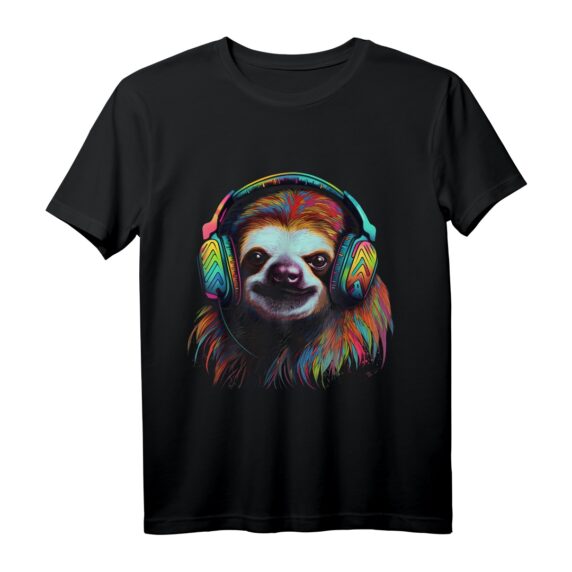 Faultier Kunstwerk Musik Bunt - Tier Kopfhörer Faultier T-Shirt für Tierliebhaber & Freunde