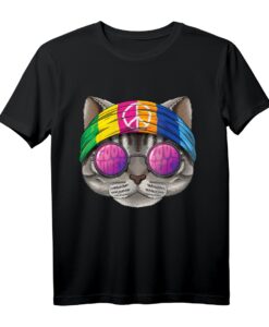 Hippie American Shorthair Liebe Friedenszeichen 70er Jahre T-Shirt  Niedliches Katzenmotiv für Tierliebhaber, Frieden, Harmonie & Retro-Style