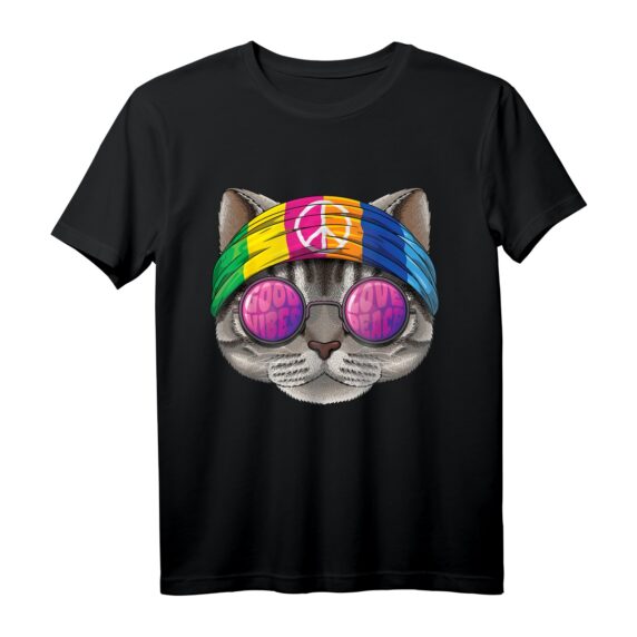 Hippie American Shorthair Liebe Friedenszeichen 70er Jahre T-Shirt  Niedliches Katzenmotiv für Tierliebhaber, Frieden, Harmonie & Retro-Style