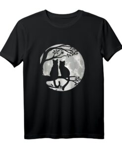 Katzen auf Baum bei Mond  Katzenliebhaber T-Shirt für Tierfreunde und Katzenfans