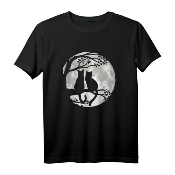 Katzen auf Baum bei Mond  Katzenliebhaber T-Shirt für Tierfreunde und Katzenfans