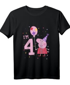 Kinder Peppa Wutz I'm 4 Birthday With Confetti T-Shirt  Offizielles Merchandise für den Kindergeburtstag