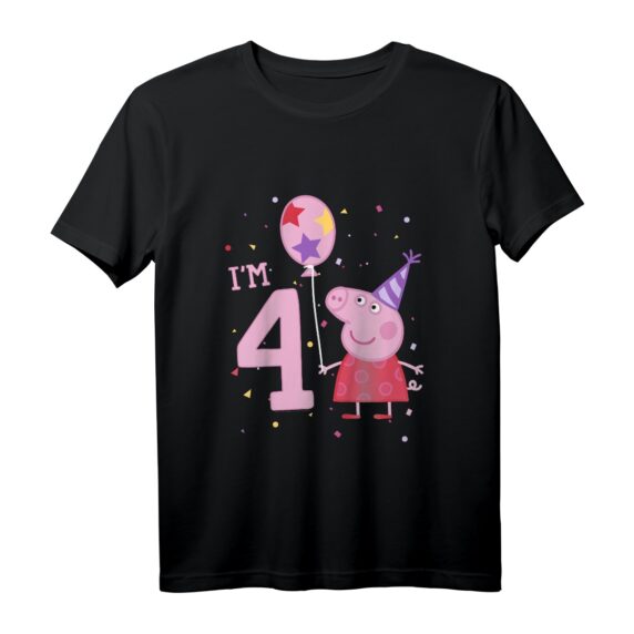 Kinder Peppa Wutz I'm 4 Birthday With Confetti T-Shirt  Offizielles Merchandise für den Kindergeburtstag