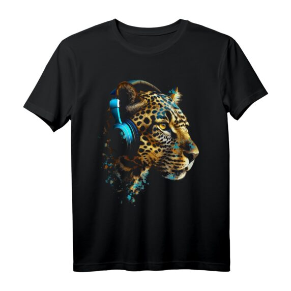 Leopard Musik - Tierliebhaber Kunst Kopfhörer Tier Leopard T-Shirt für Tierfans & Freunde