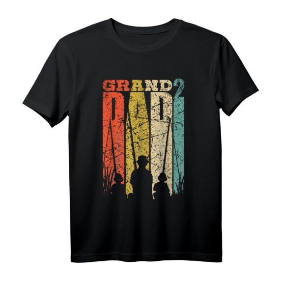 Opa zwei Enkel Angel Geschenk T-Shirt - Lustiges Vintage & Retro Motiv für Großväter, die gern angeln & Zeit mit Enkelkindern verbringen