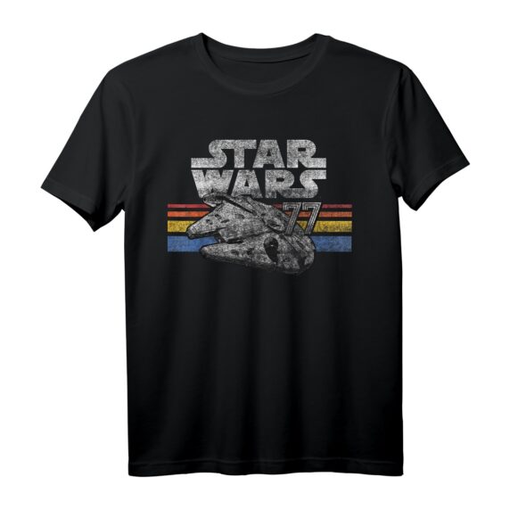 Star Wars Millennium Falcon 77 Retro Lines Logo T-Shirt - Offiziell lizenziertes Star Wars Fan-Shirt