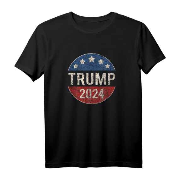 Trump 2024 Retro Kampagne Button T-Shirt - Re Elect President Trump, Patriotisches USA Wahlkampf-Design
