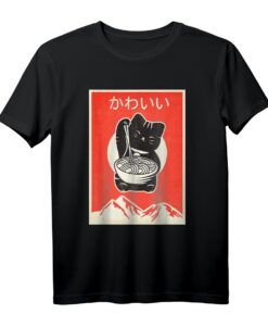 Vintage Kawaii Cat Anime T-Shirt - Retro Japanischer Style, Perfekt für Katzen-, Anime- und Ramen-Fans als Geschenk