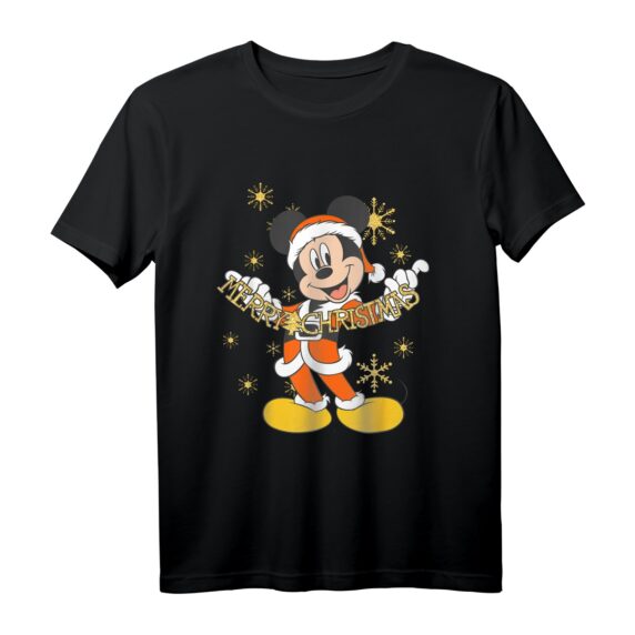 Weihnachten Mickey Mouse Merry Christmas Gold T-Shirt  Festliches Disney Fan T-Shirt für Disney-Liebhaber und Sammler